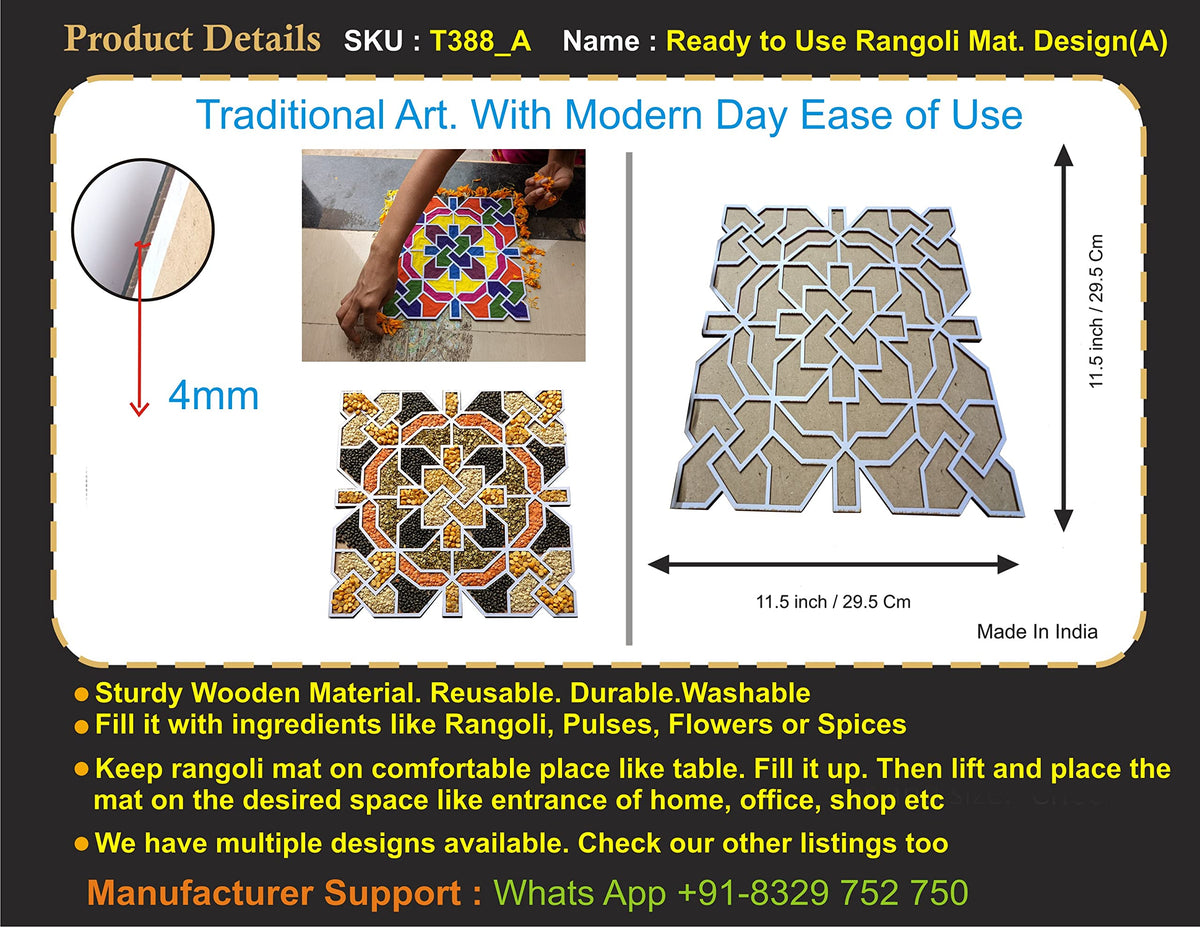 Reusable Rangoli Making Frame with Wooden Base