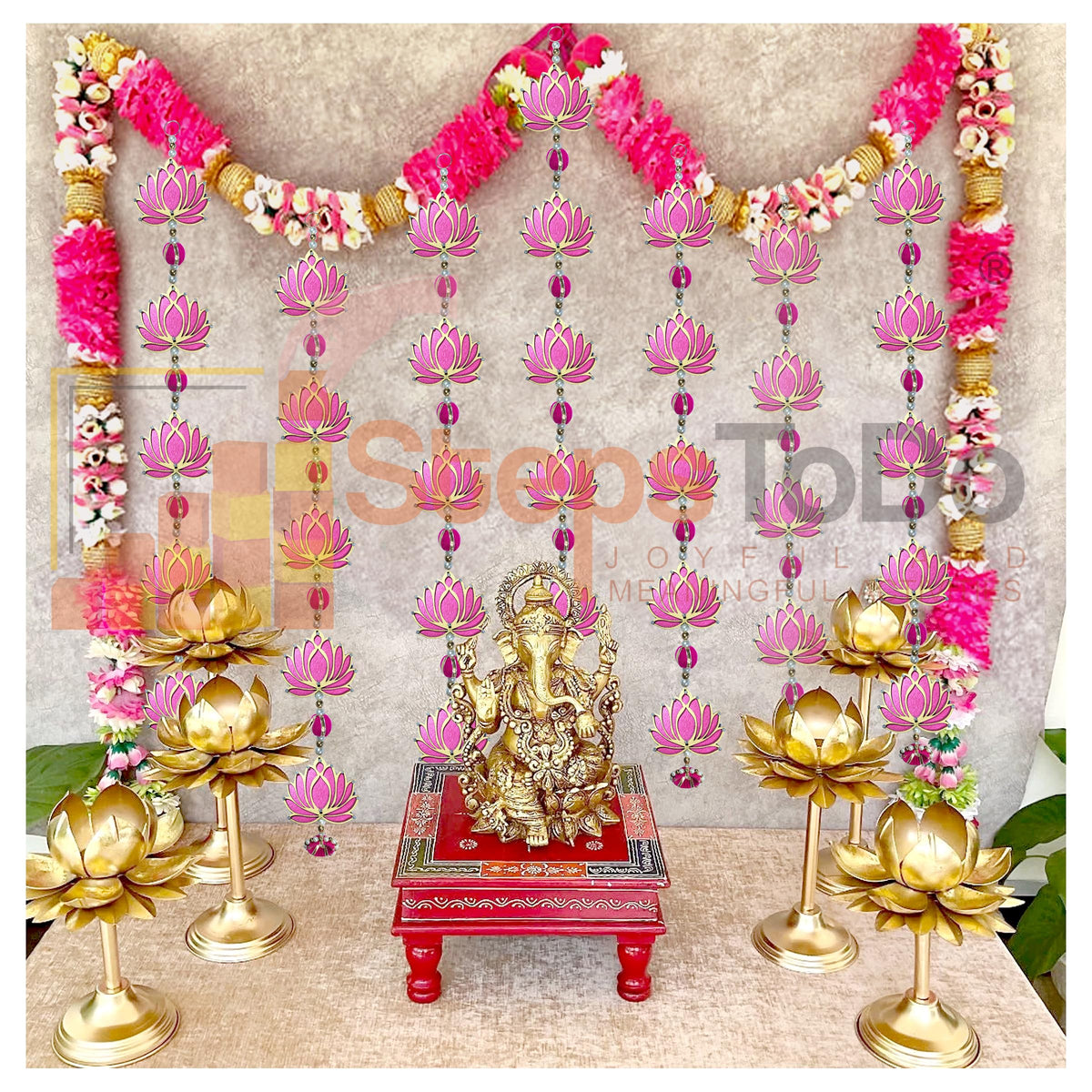 Handmade Pink Five-Tier Lotus Garlands (Large, 10")
