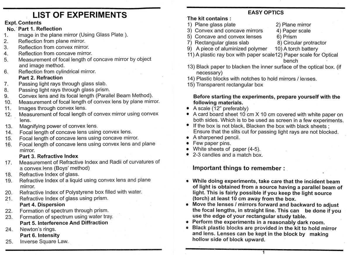 Easy Optics Physics Experiment Kit