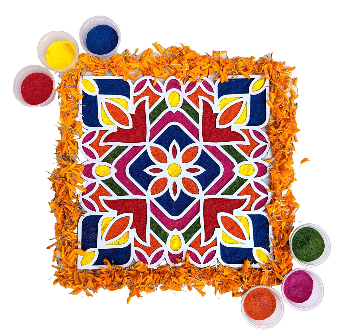 Reusable Rangoli Making Frame with Wooden Base