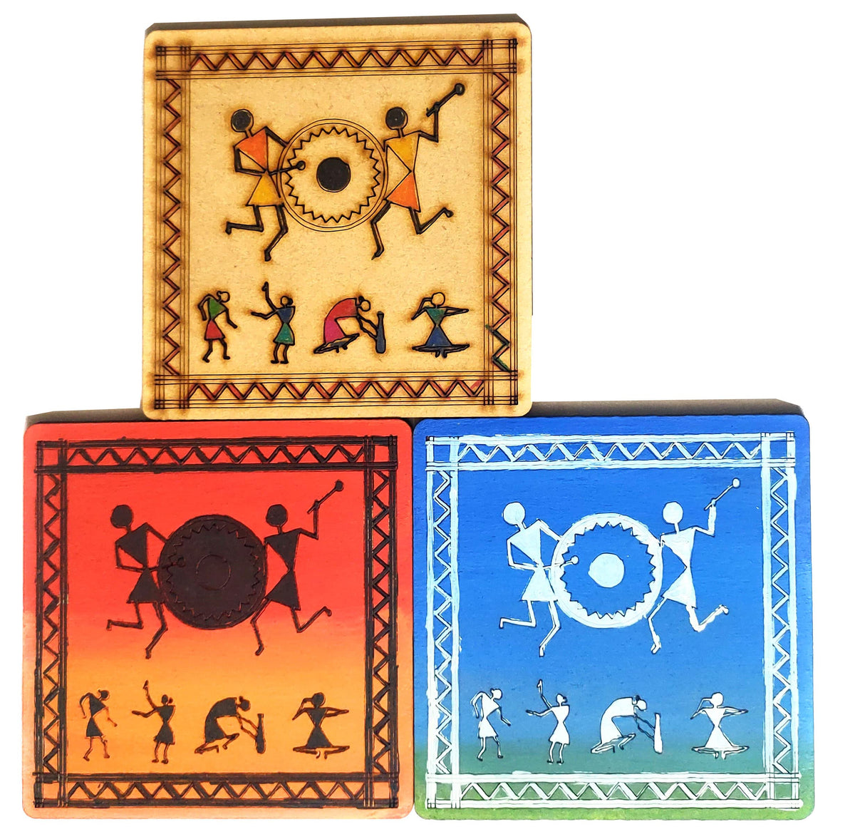 Warli Coaster Painting Kit A – 6 × 4-Inch Bases, Case, Pens & Paints