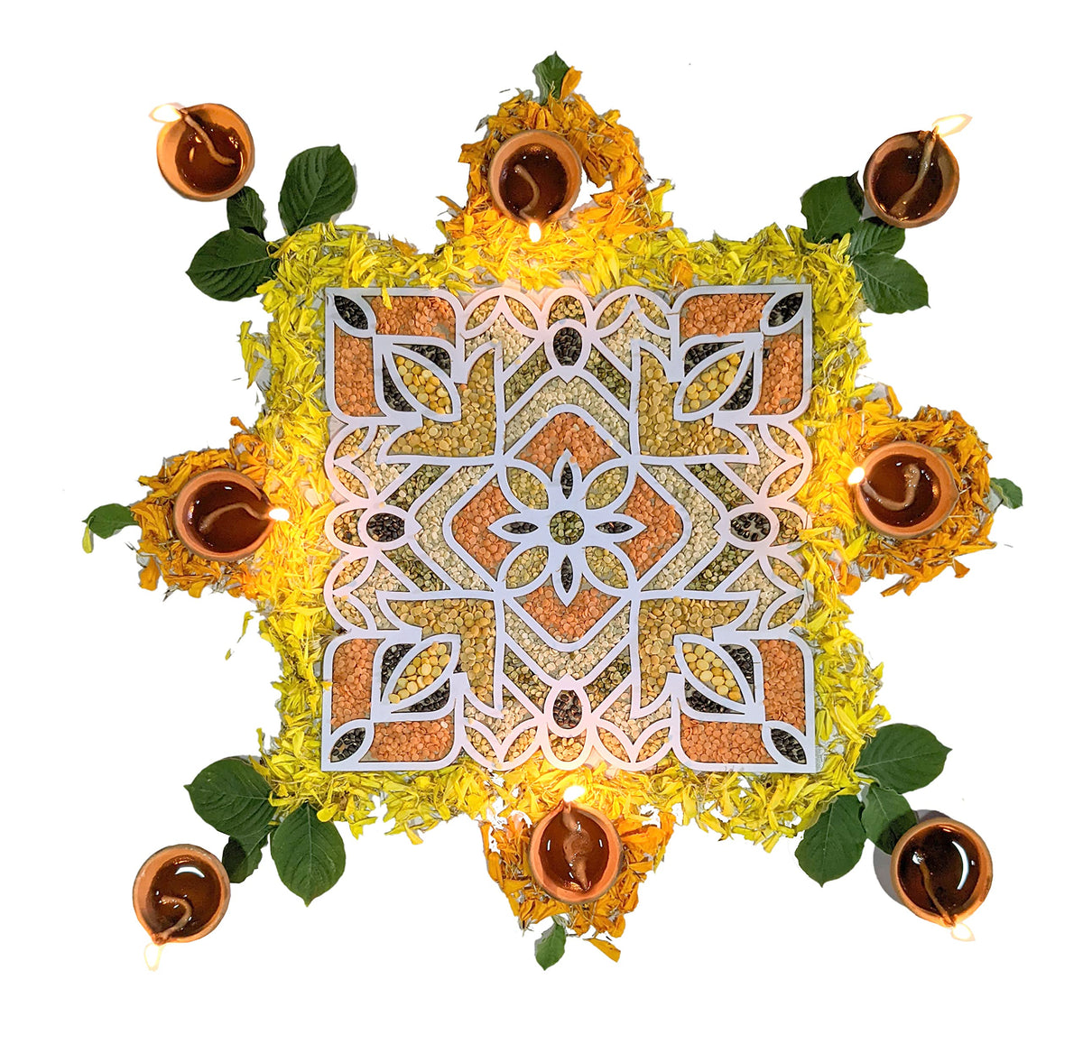 Reusable Rangoli Frame with Wooden Base – Design B, 11.5 Inch