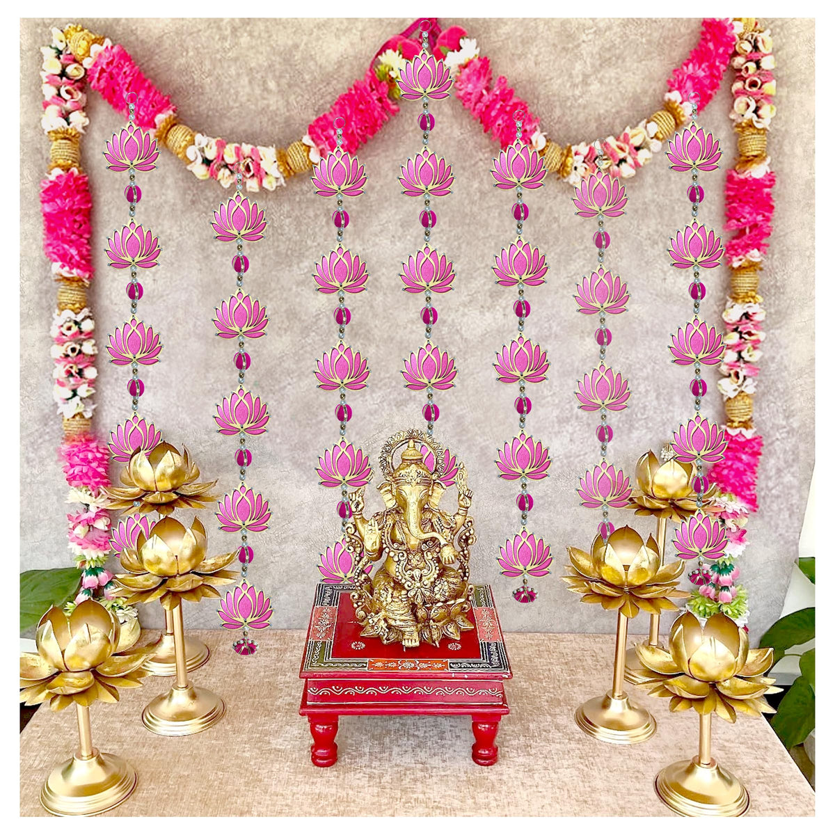 Handmade Pink Five-Tier Lotus Garlands (Large, 2)