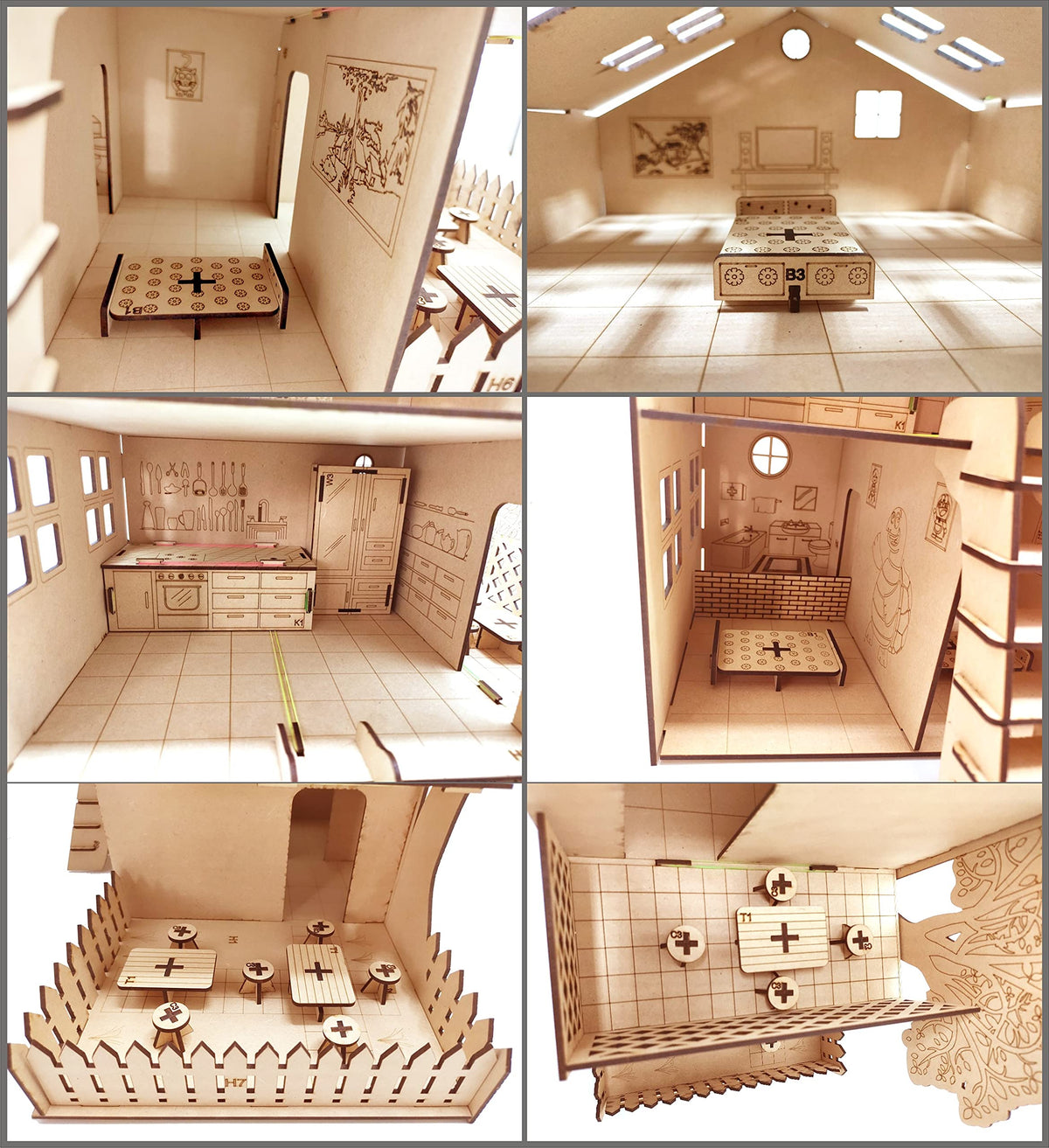Wooden Dollhouse & Furniture Build-and-Paint Kit – 18 × 18 Inch, No Glue