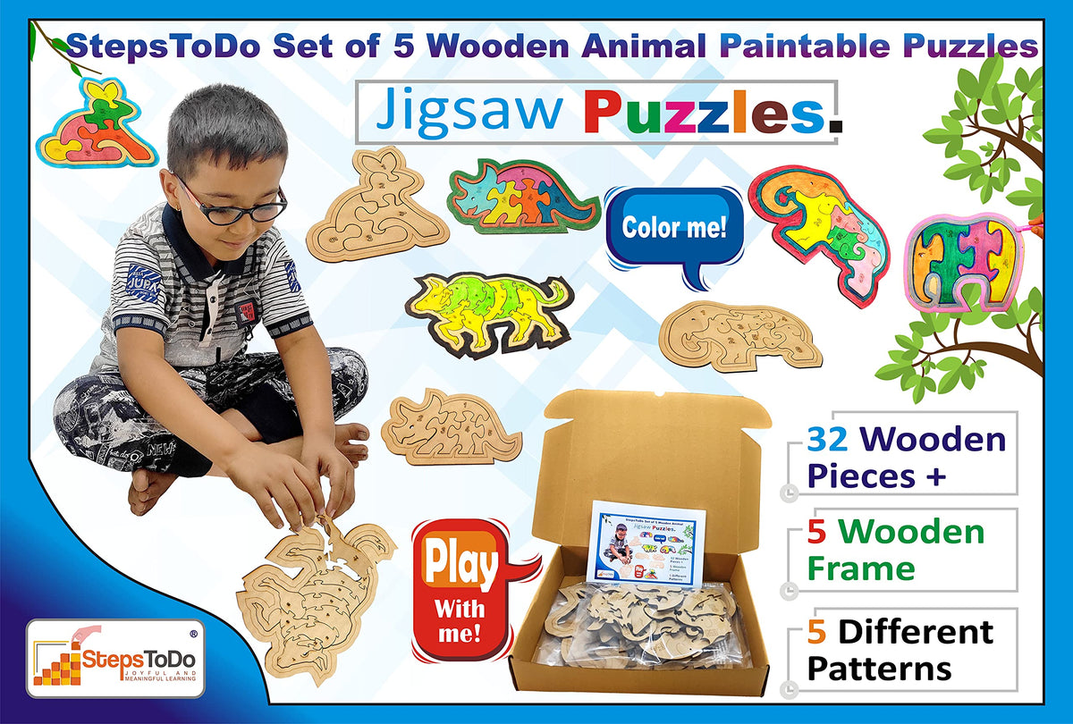 Paintable wooden animal jigsaw puzzles