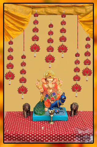StepsToDo Handmade Lotus Hanging. 5 Tier Decorative Lotus Garlands. Lotus Toran for Ganapati, Diwali, Dashera, Decorations, Festival Gift, Wedding Decoration. Lotus Wind Chime.