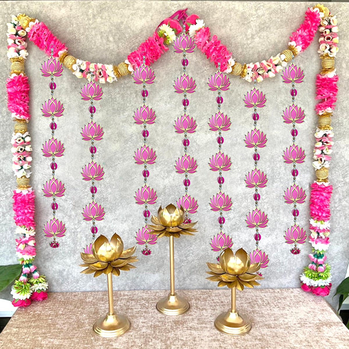 Handmade Pink Five-Tier Lotus Garlands (Large, 2)