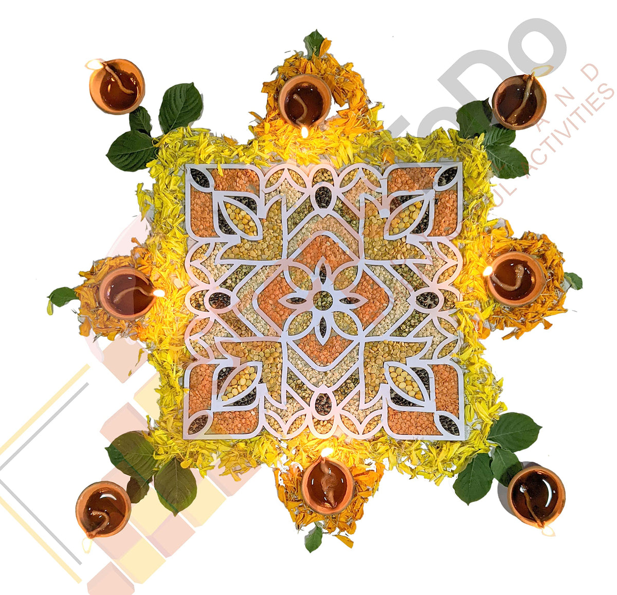 Reusable Rangoli Making Frame with Wooden Base