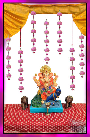 StepsToDo Handmade Pink Lotus Hanging. 5 Tier Decorative Lotus Garlands. Lotus Toran for Ganapati, Diwali, Dashera, Decorations, Festival Gift, Wedding Decoration. Lotus Wind Chime. (Large, 4)