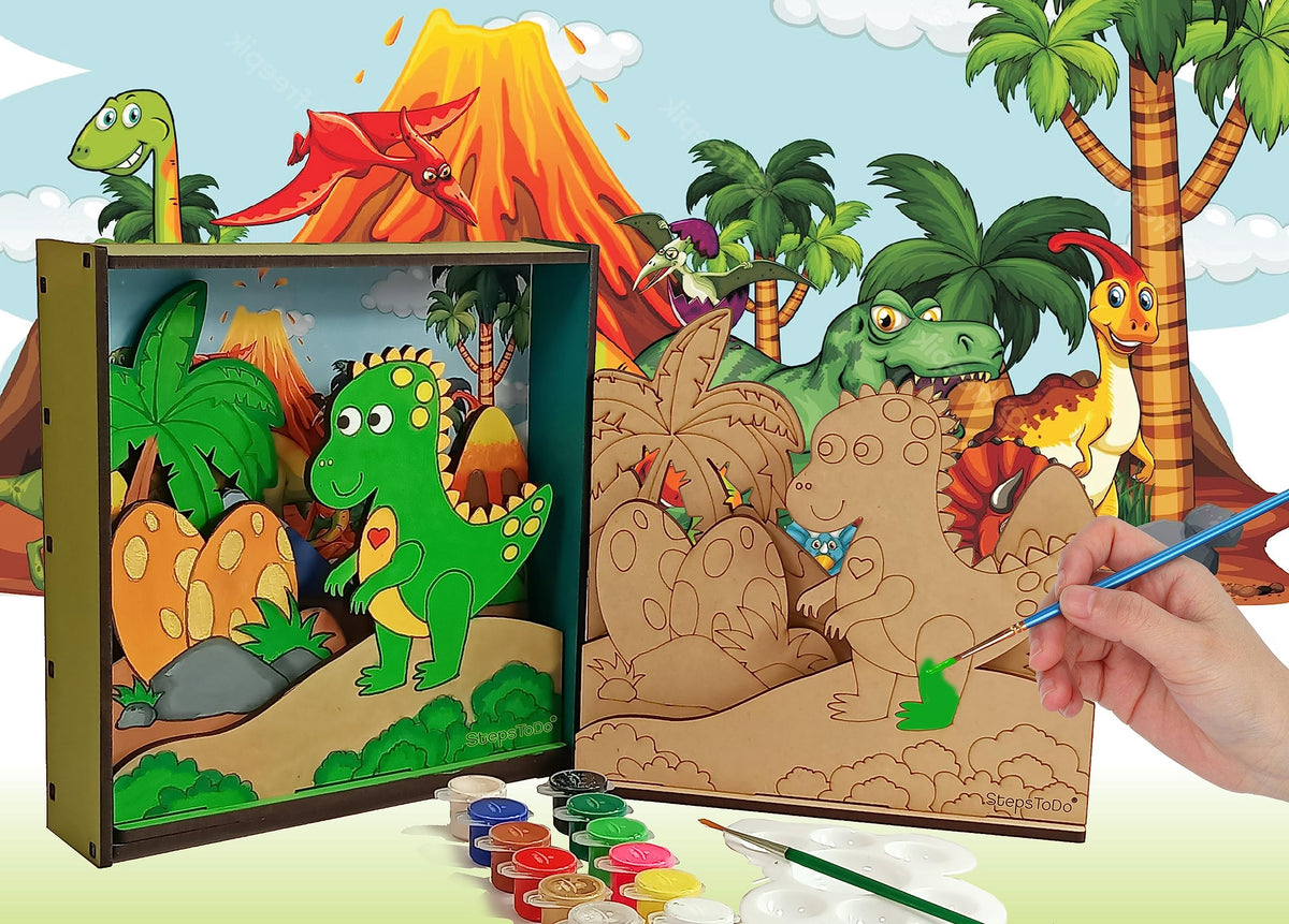 DIY Wooden Dinosaur 3D Frame Painting Kit – 8-Inch Square