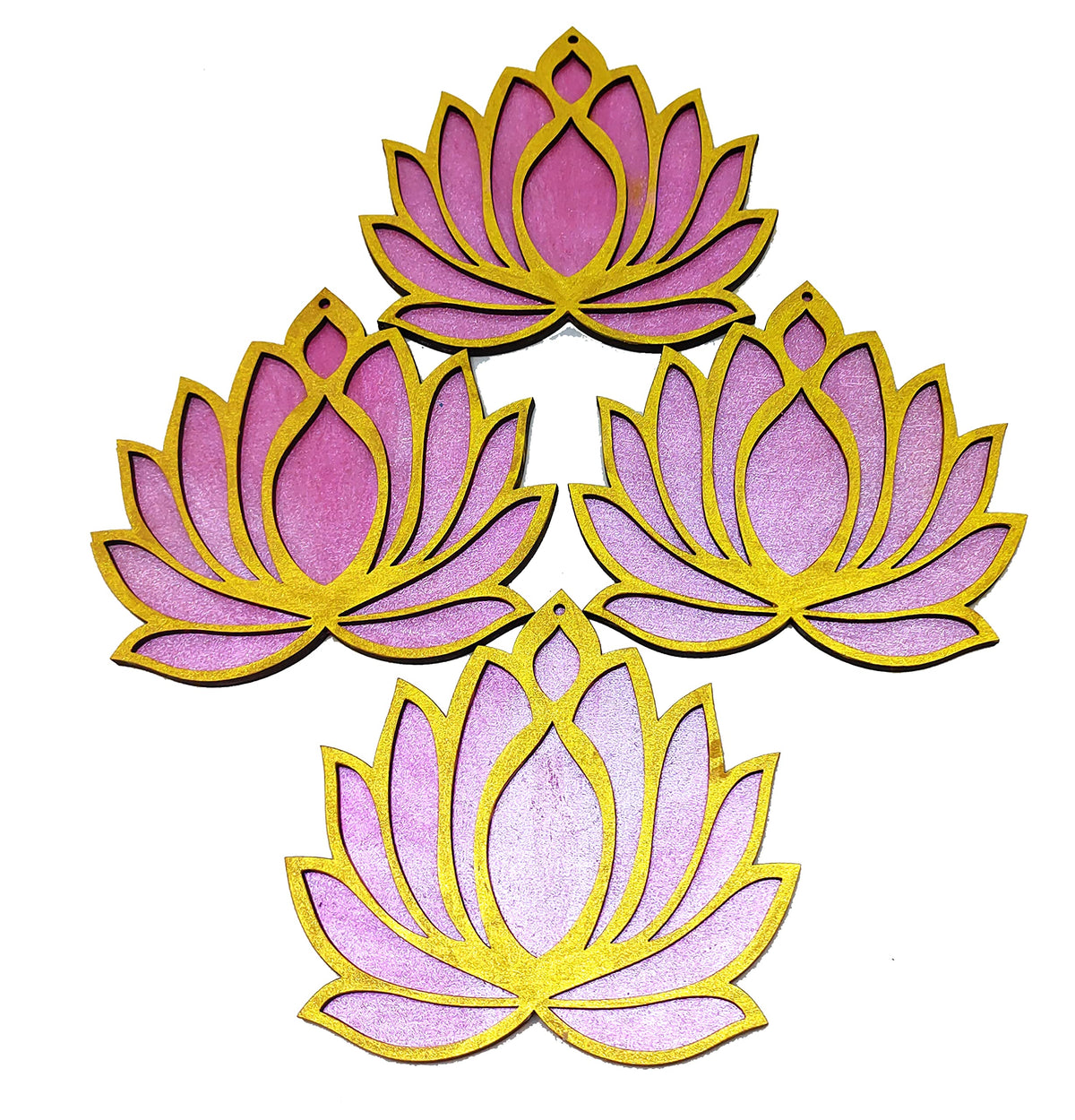Wooden Lotus Cutouts – Set of 6, Golden & Rose Pink