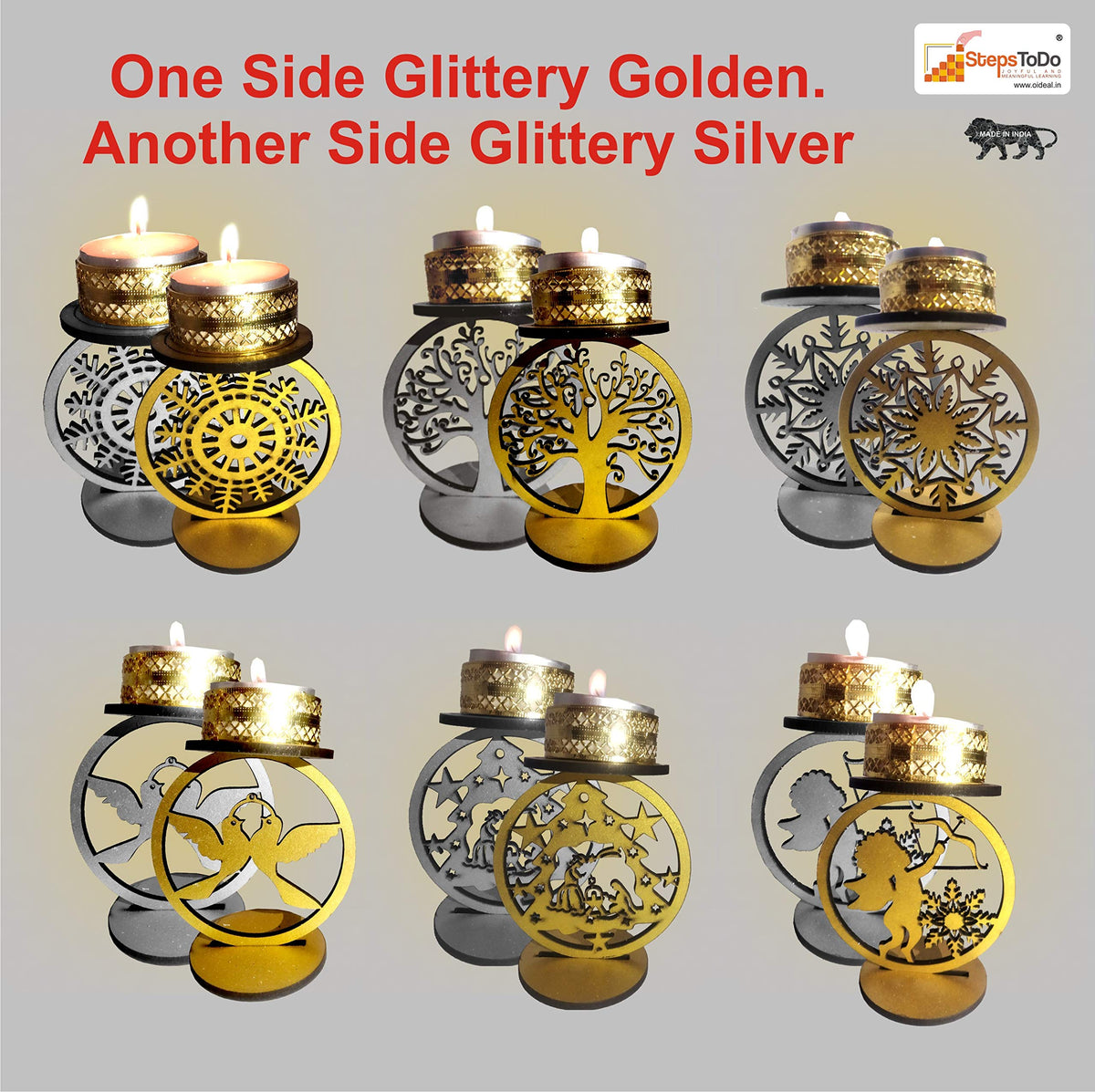 Christmas Candle Decoration Set D – 12 Candles with Stand, Gold/Silver
