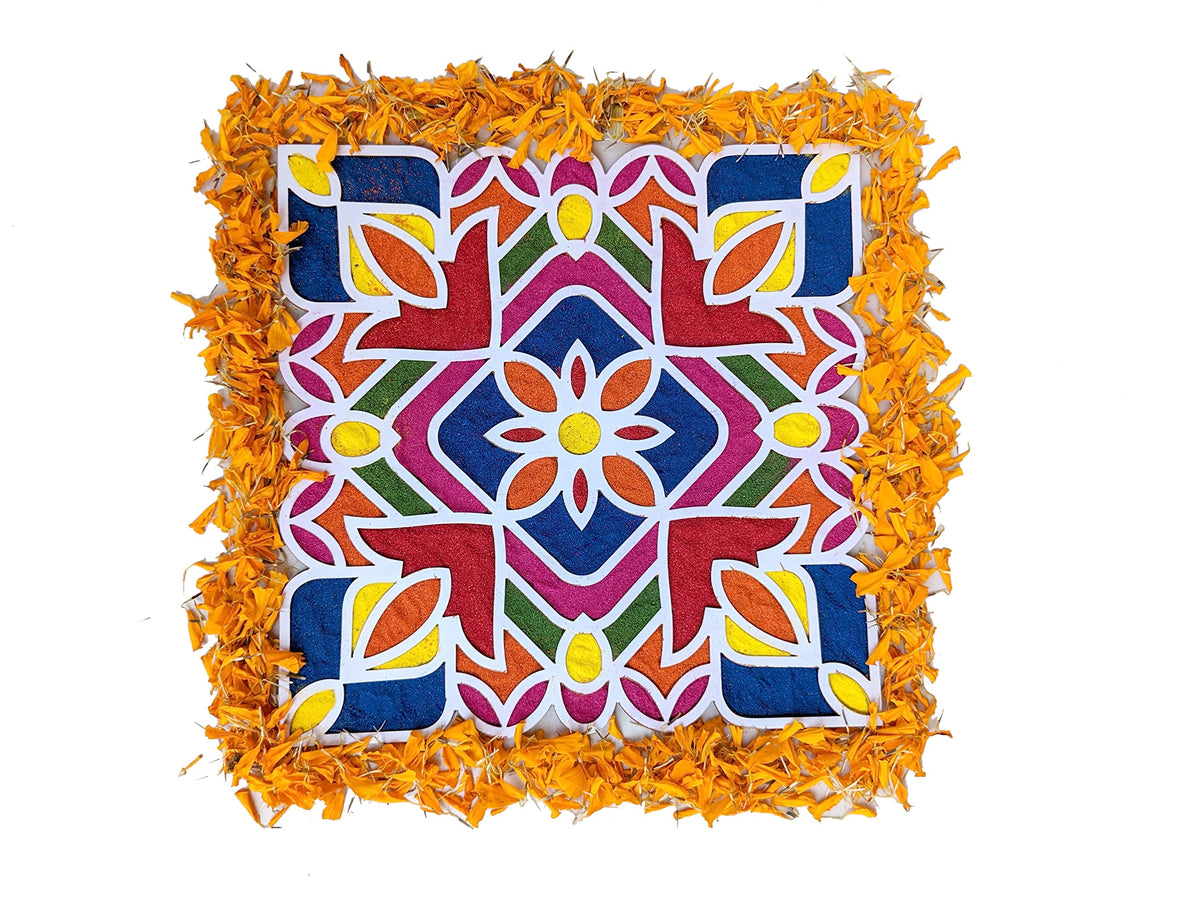 Reusable Rangoli Frame with Wooden Base – Design B, 11.5 Inch