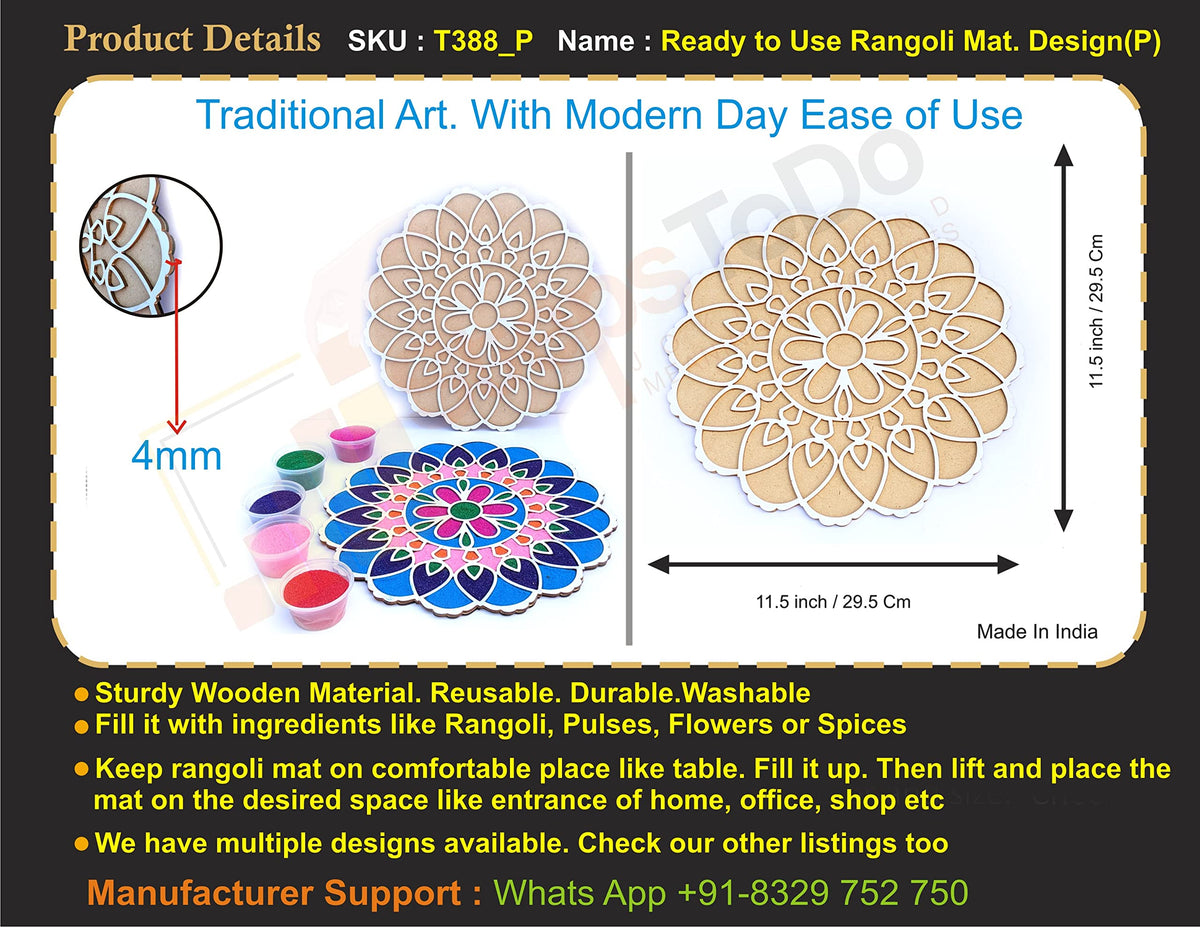Reusable Rangoli Making Frame with Wooden Base