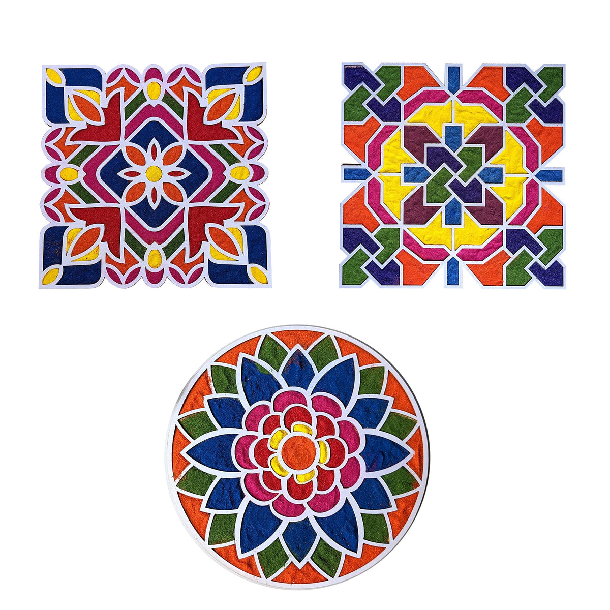 Reusable Floating Rangoli Frames – Designs A, B & C Combo, 11.5 Inch