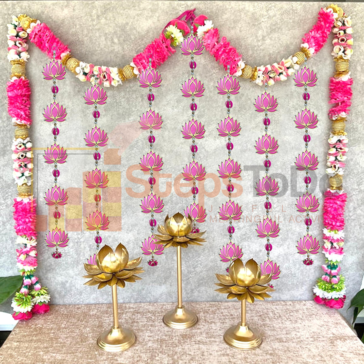 Handmade Pink Five-Tier Lotus Garlands (Large, 10")