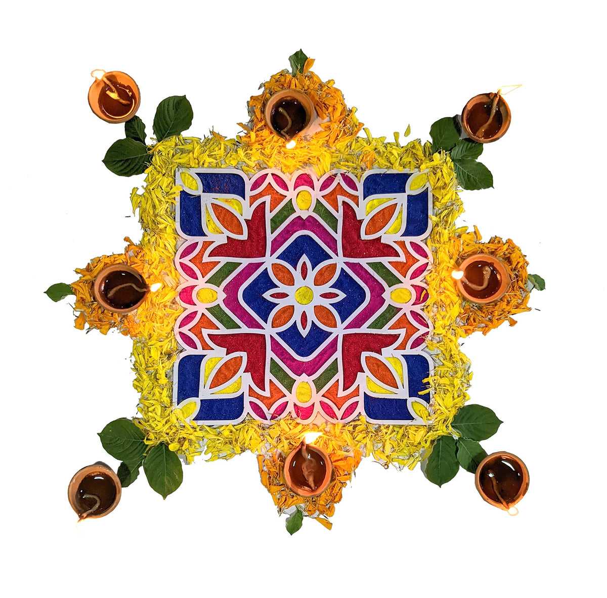 Reusable Rangoli Frame with Wooden Base – Design B, 11.5 Inch