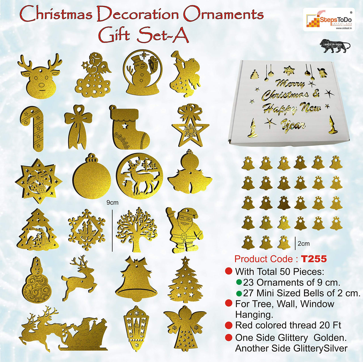 Christmas Ornaments – 50 Pieces: 23 × 9 cm & 27 × 2 cm, Gold/Silver