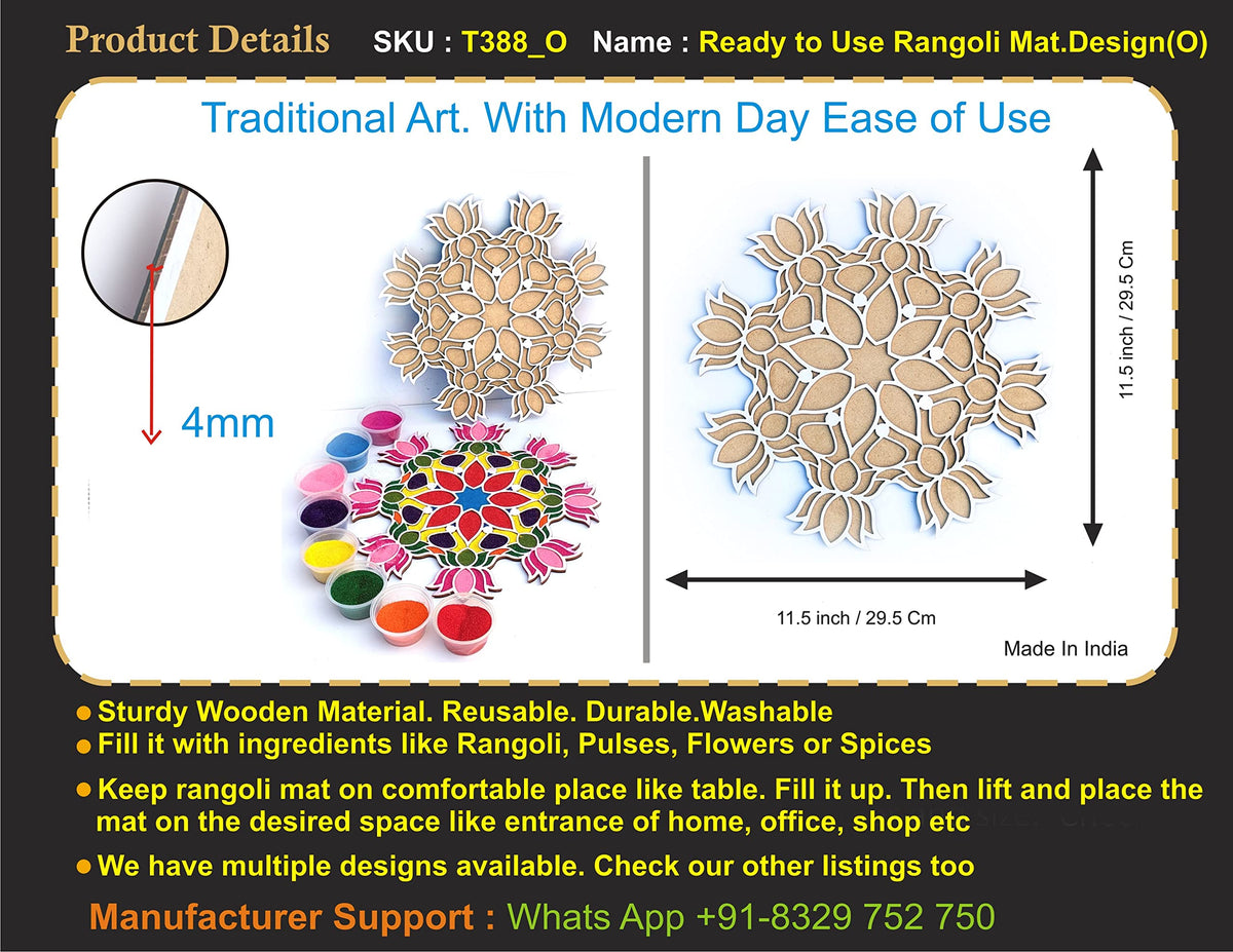Reusable Rangoli Making Frame with Wooden Base