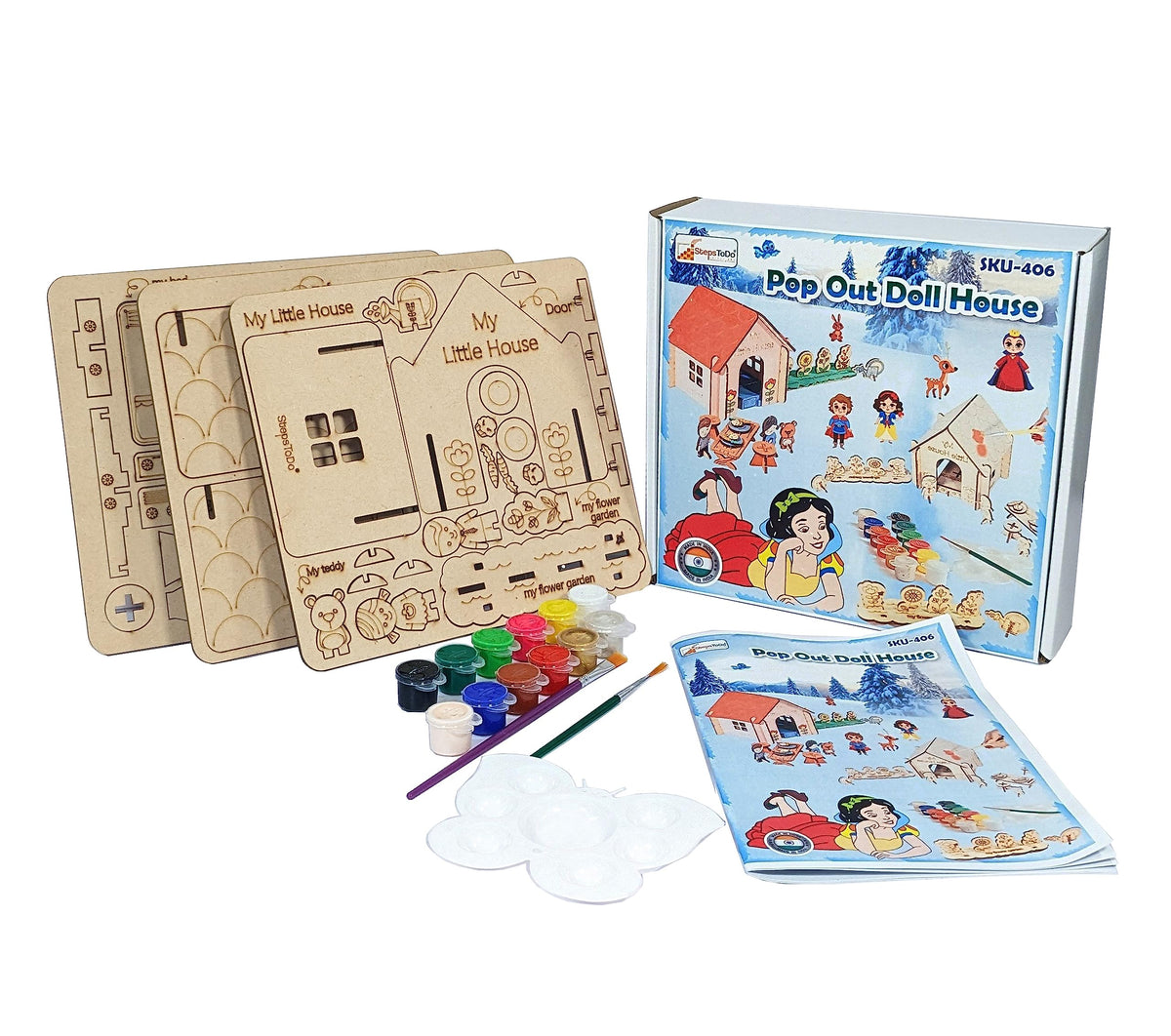 Pop-Out Toy House Kit with Furniture, Garden, 2 Dolls & Teddy