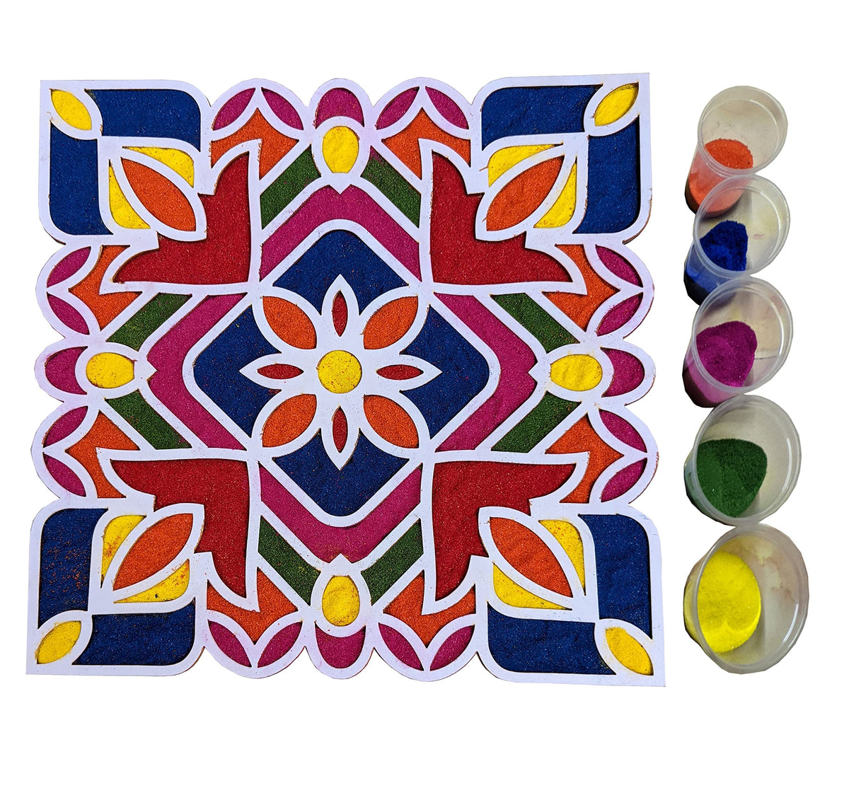 Reusable Rangoli Frame with Wooden Base – Design B, 11.5 Inch