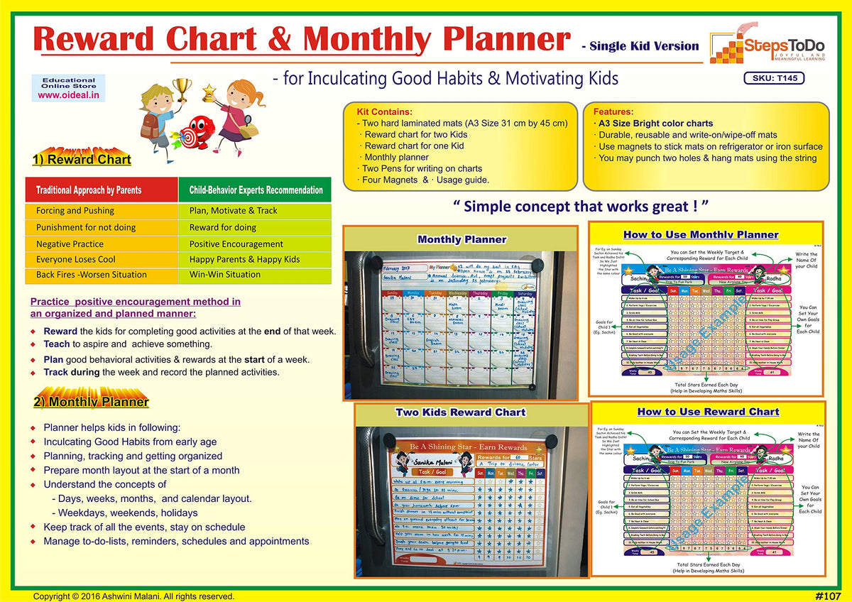 Write-Wipe Reward Chart & Monthly Planner with Marker