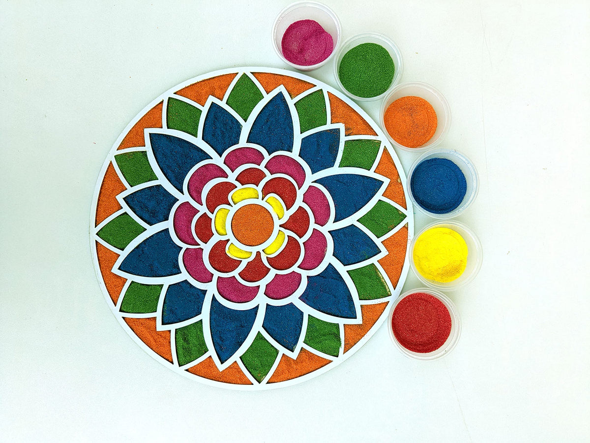 Reusable Rangoli Making Frame with Wooden Base