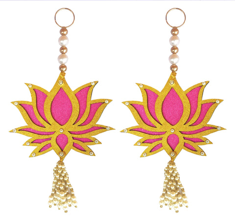 Lotus Hangings for Decoration. Pink and Golden Wall Hangings for Temple and Home Décor .Handicraft Decoration for Diwali, Dashera, Pooja, Decorations, Festival Gift, Wedding Decorations. (6)