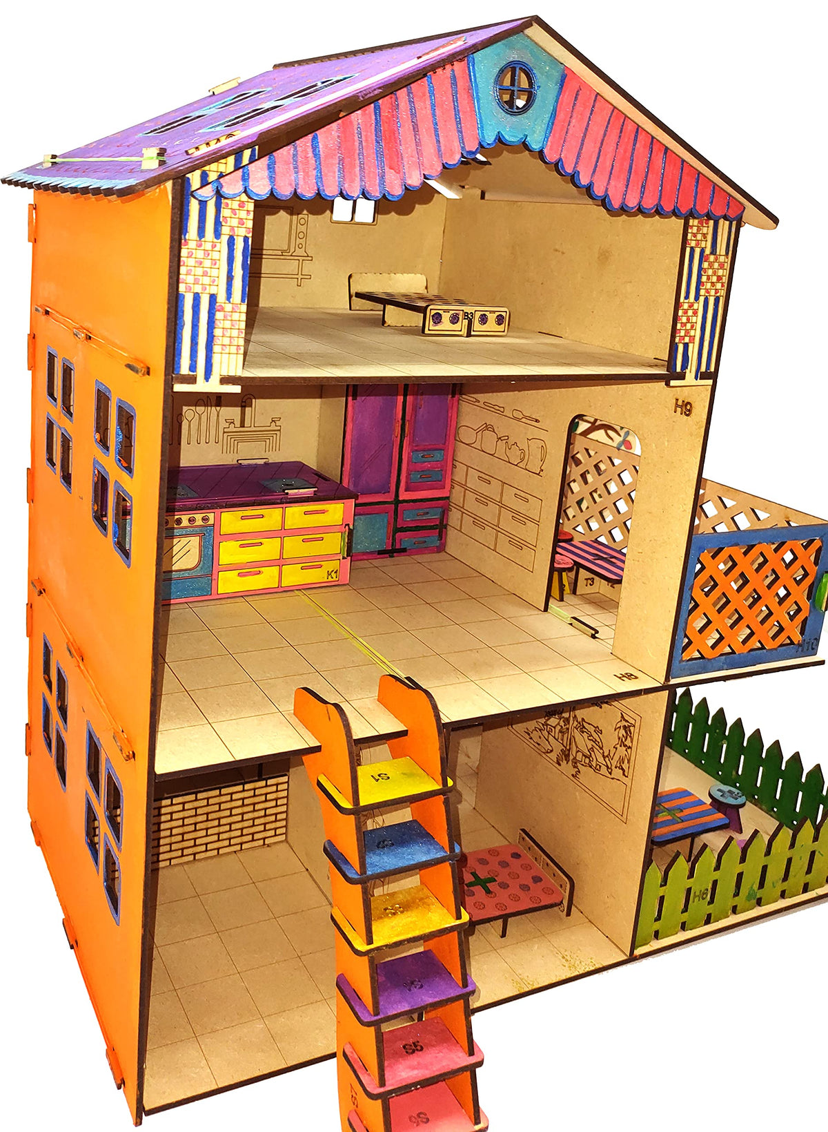 Wooden Dollhouse & Furniture Build-and-Paint Kit – 18 × 18 Inch, No Glue