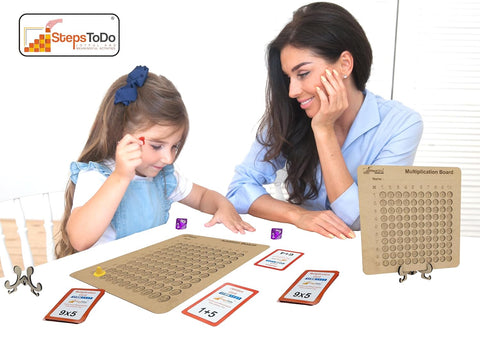 Multiplication and Addition Board Game. 2-in-1 Learning Board Game. Montessori Teaching Learning Material.