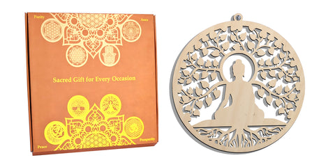 StepsToDo 'Tree of life with Buddha' (Birch Wood, 11.5 inch) | Wooden Sacred Geometry Art | Hand painted room hanging, wall decor | Spiritual Gift | Multiple design choices are available (T361)