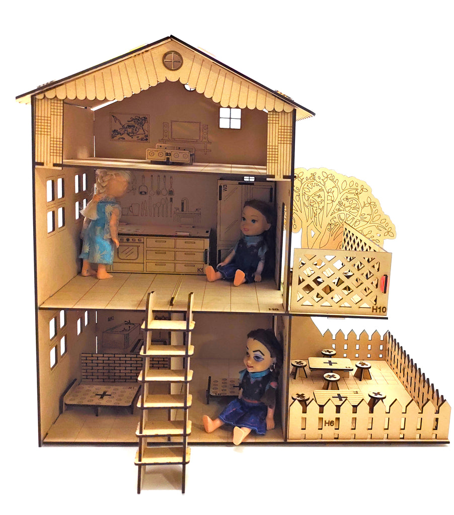 Doll House and Furniture Making & Painting Kit  Premium Pine Wood 3D –  Joyful and Meaning Activities- O iDeal