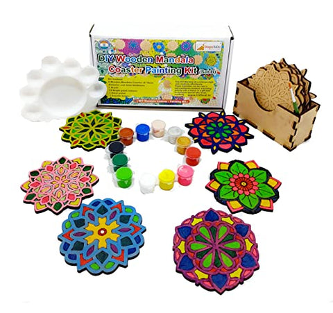 StepsToDo _ Wooden Dot Mandalas Paint 'Kit - F', DIY Mandala Coaster  Painting Kit, Mandala Art Kit with Tools & Acrylic Colours