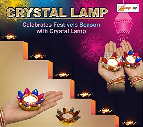 StepsToDo _ Crystal lamp/Diya (Set of 4) | Handmade Earthen Clay Diya | Multicolour | Diwali Decoration, Rangoli (T251)