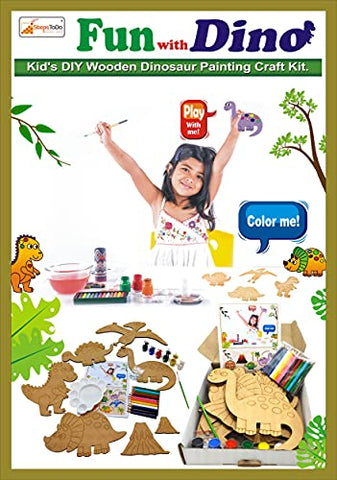 Fun with Dino | Kid's DIY Wooden Dinosaur Painting Craft Kit | Ideal for Home Schooling Activity