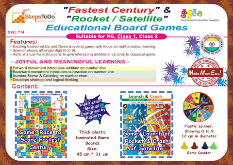 "Fastest Century" & "Rocket/Satellite". Set of Two Educational Board Games with 10-Sided Spinner.  Instructions Guide Provides Educational Variant of Traditional Game.