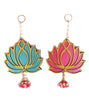 StepsToDo _ Two Sided Hanging Lotus Wooden Cut-Out/Latakan/Backdrops | Rose Pink and Ocean Blue Colored Handicraft | Gift Pack & Decoration for Diwali, Dashera, Pooja, Decorations, Festival Gift, Wedding Decorations (T326)