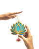 StepsToDo _ Two Sided Hanging Lotus Wooden Cut-Out/Latakan/Backdrops | Rose Pink and Ocean Blue Colored Handicraft | Gift Pack & Decoration for Diwali, Dashera, Pooja, Decorations, Festival Gift, Wedding Decorations (T326)