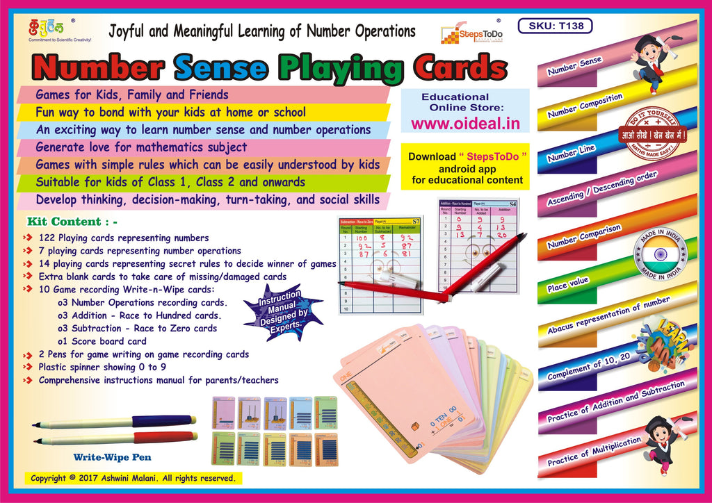 Games with Number Sense Playing Cards. - Set of 120  Number & 8 Operation Cards